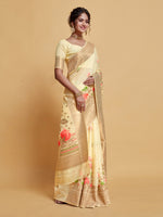 Load image into Gallery viewer, Gulabo Cream White Woven Jamewar Kashmiri Modal Silk Saree