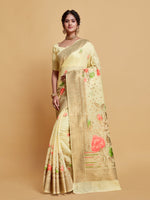 Load image into Gallery viewer, Gulabo Cream White Woven Jamewar Kashmiri Modal Silk Saree