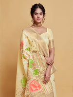 Load image into Gallery viewer, Gulabo Cream White Woven Jamewar Kashmiri Modal Silk Saree