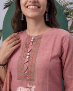 Load image into Gallery viewer, Bare Embellish Pink Muga Cotton Stitched Suit Sets