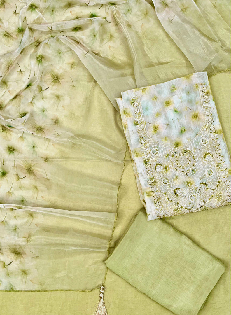 Organza Silk Green Soft Organza Unstitched Suit Set