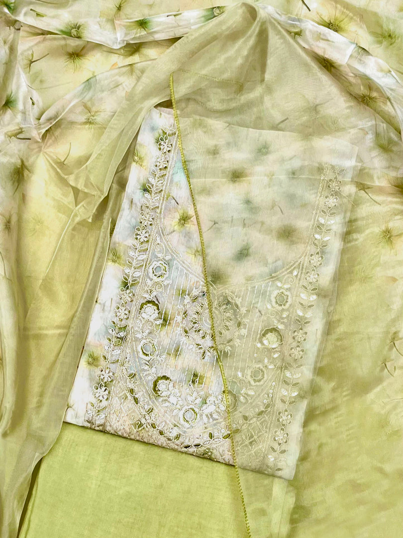 Organza Silk Green Soft Organza Unstitched Suit Set