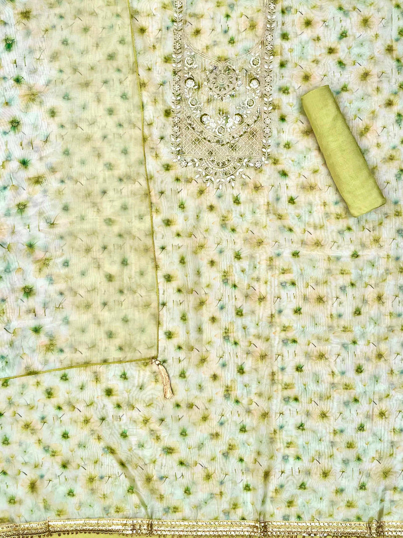 Organza Silk Green Soft Organza Unstitched Suit Set