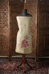 Modern Minimal Pista Green Floral Muga Cotton Unstitched Suit Set