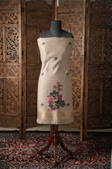 Modern Minimal Grey Floral Muga Cotton Unstitched Suit Set