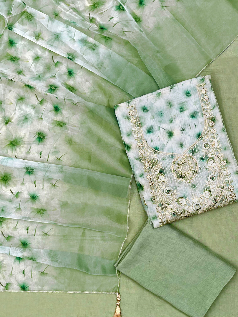 Organza Silk Light Green Soft Organza Unstitched Suit Set