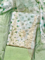 Load image into Gallery viewer, Organza Silk Light Green Soft Organza Unstitched Suit Set
