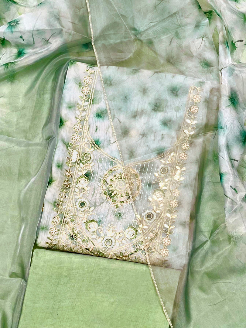 Organza Silk Light Green Soft Organza Unstitched Suit Set