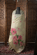 Load image into Gallery viewer, Modern Minimal Pista Green Floral Muga Cotton Unstitched Suit Set
