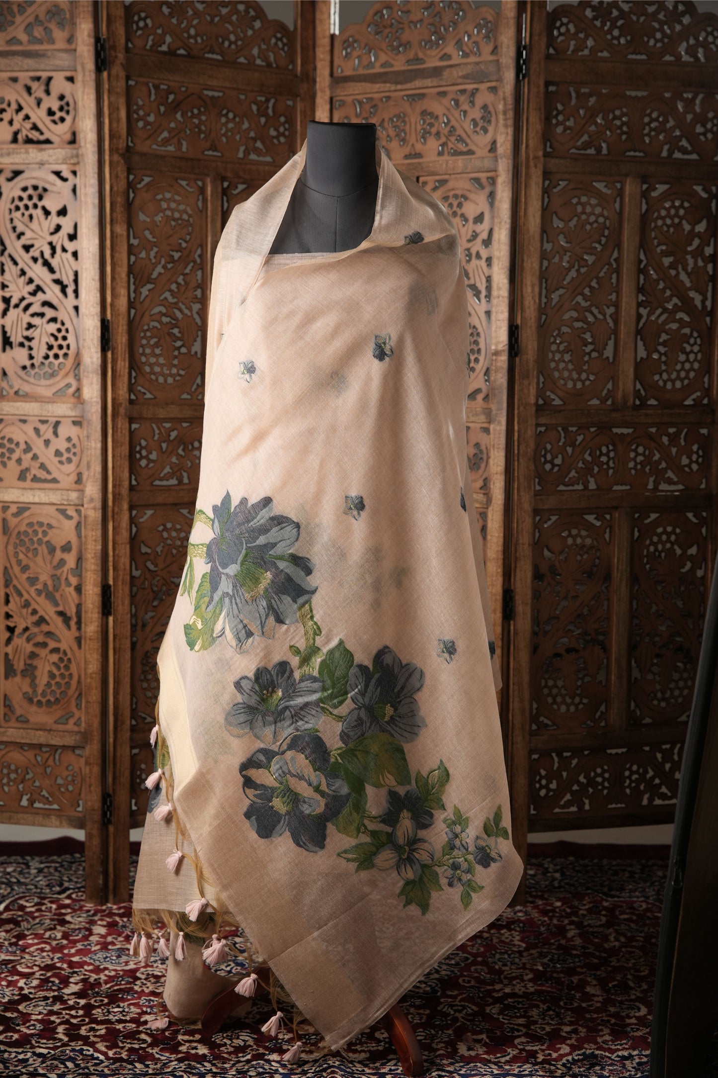 Modern Minimal Blossom Pink Jamdani Muga Cotton Unstitched Suit Set