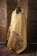 Load image into Gallery viewer, Woven Serenity Yellow Floral Muga Cotton Unstitched Suit Set
