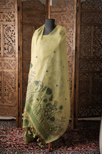 Load image into Gallery viewer, Woven Serenity Green Floral Muga Cotton Unstitched Suit Set
