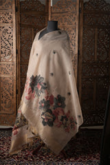 Modern Minimal Grey Floral Muga Cotton Unstitched Suit Set