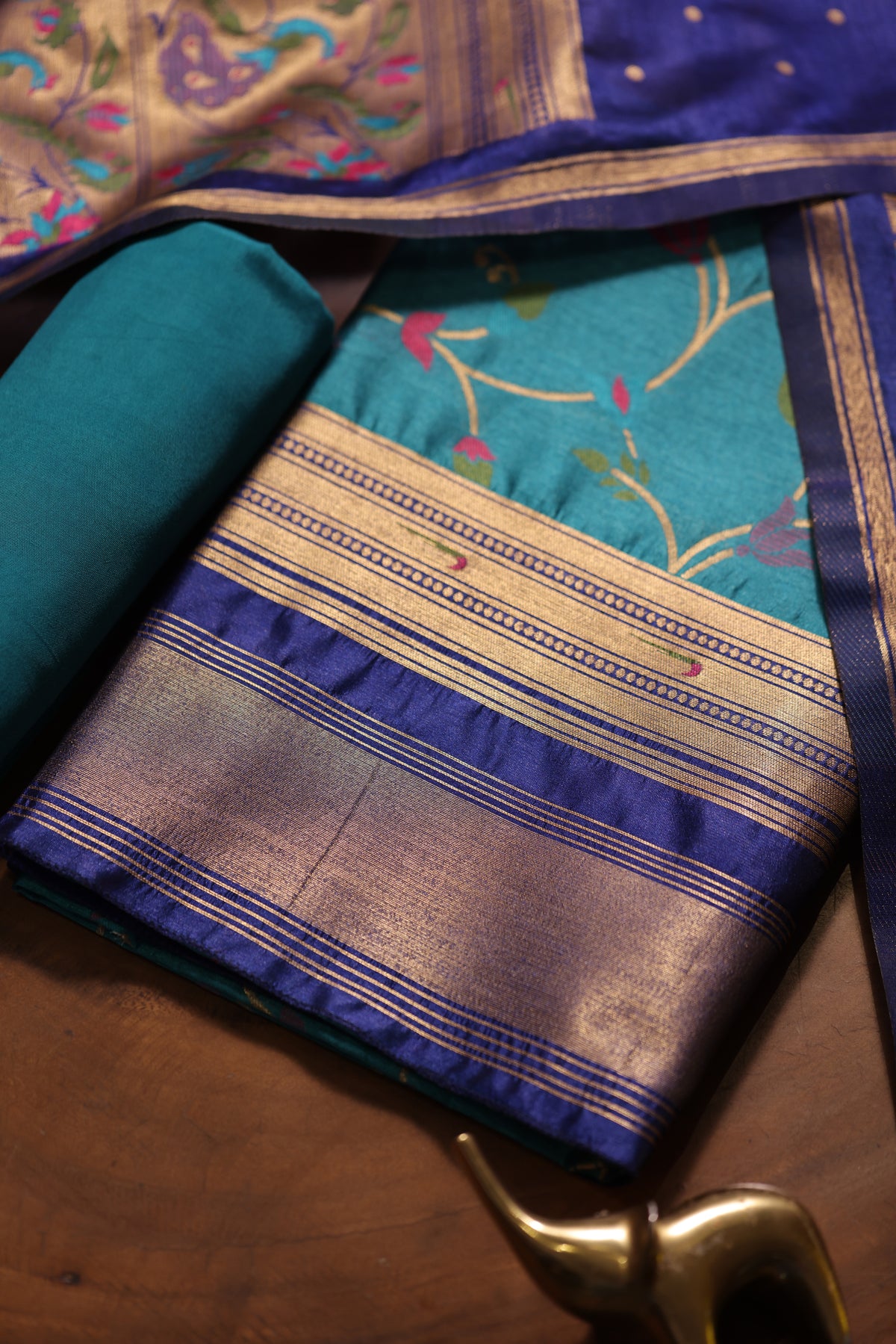 Silk Whisper Teal Raw Silk Unstitched Suit Set