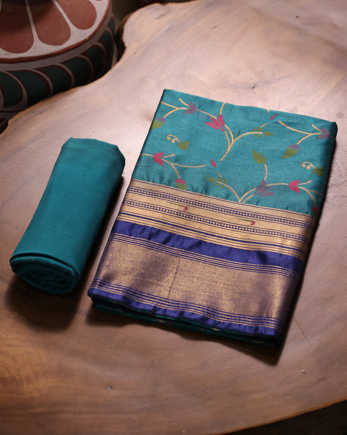 Silk Whisper Teal Raw Silk Unstitched Suit Set