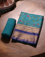 Silk Whisper Teal Raw Silk Unstitched Suit Set