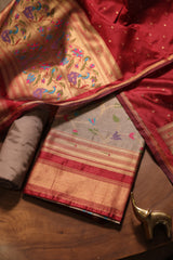 Silk Whisper Grey Raw Silk Unstitched Suit Set