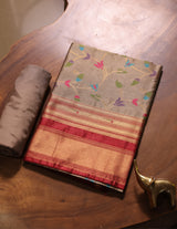 Silk Whisper Grey Raw Silk Unstitched Suit Set
