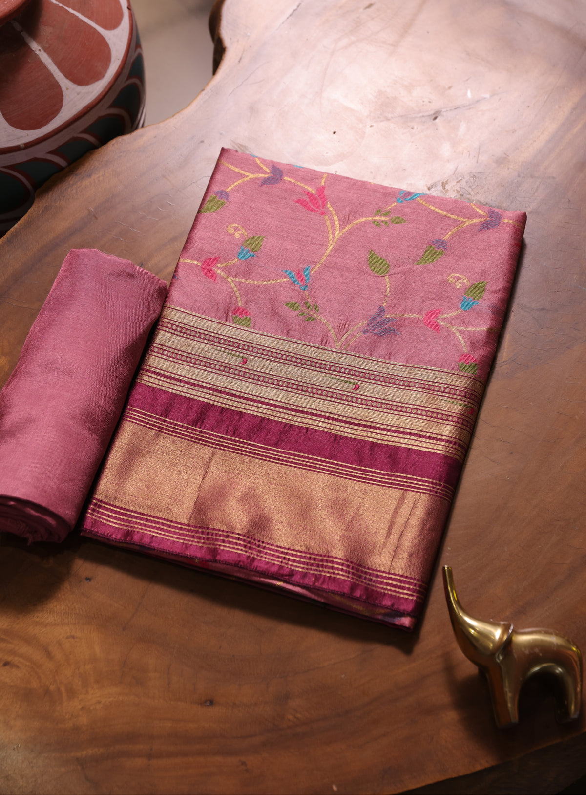 Silk Whisper Pink Raw Silk Unstitched Suit Set
