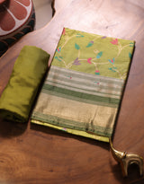 Silk Whisper Lime Green Raw Silk Unstitched Suit Set