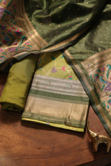 Silk Whisper Lime Green Raw Silk Unstitched Suit Set