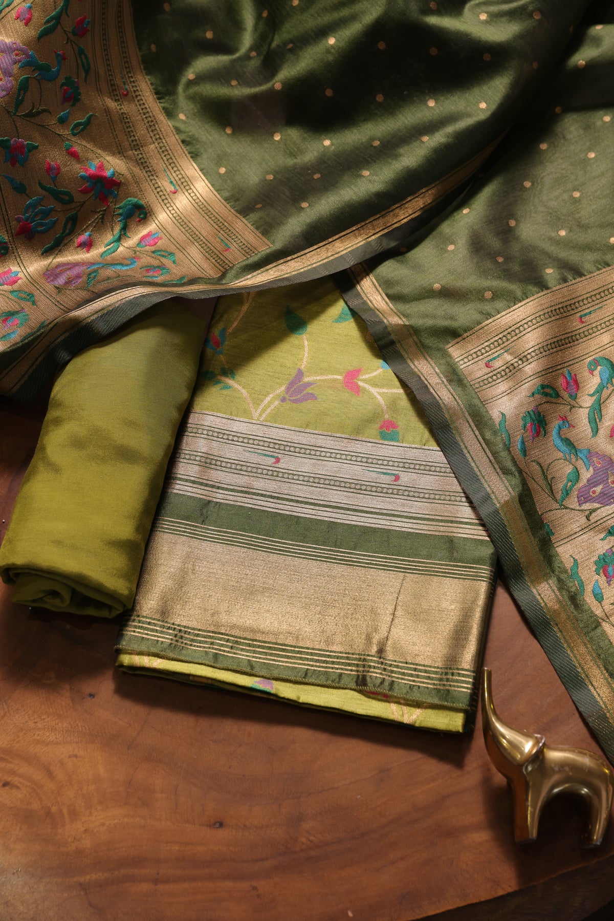 Silk Whisper Lime Green Raw Silk Unstitched Suit Set