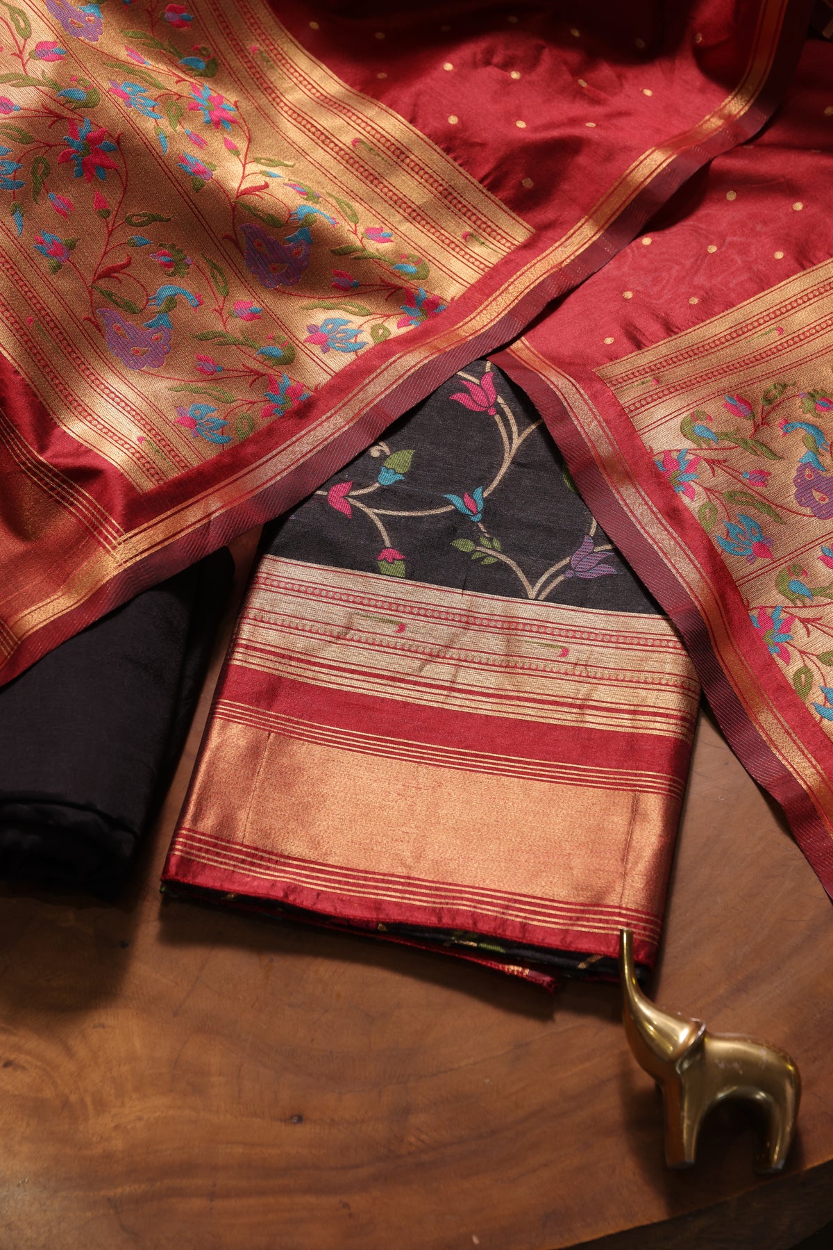 Silk Whisper Black Raw Silk Unstitched Suit Set