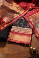 Silk Whisper Black Raw Silk Unstitched Suit Set