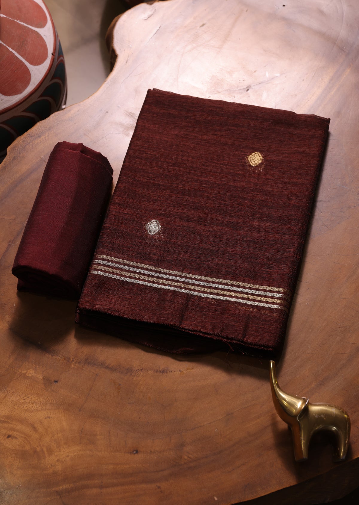 Golden Haze Brown Muga Silk Unstitched Suit Set