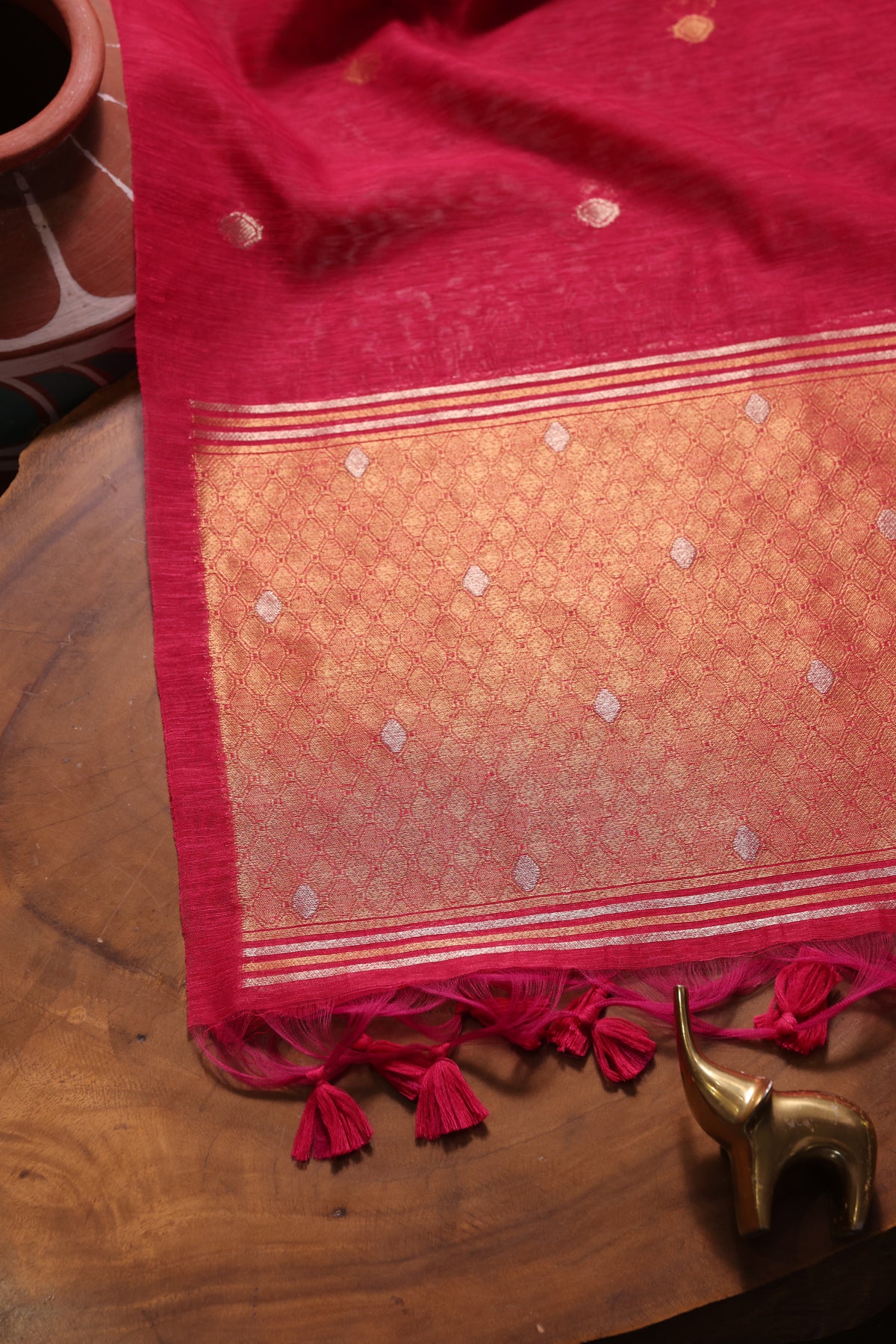 Golden Haze Pink Muga Silk Unstitched Suit Set