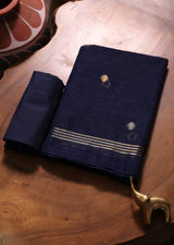 Golden Haze Navy Muga Silk Unstitched Suit Set