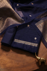 Golden Haze Navy Muga Silk Unstitched Suit Set