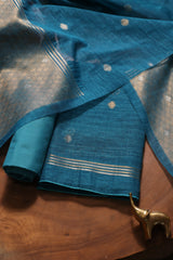 Golden Haze Teal Muga Silk Unstitched Suit Set