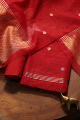 Golden Haze Red Muga Silk Unstitched Suit Set