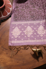 Classic Bloom Lavender Muga Cotton With Digital Block Print Unstitched Suit Set