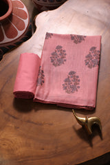 Classic Bloom Pink Muga Cotton With Digital Block Print Unstitched Suit Set