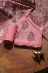Classic Bloom Pink Muga Cotton With Digital Block Print Unstitched Suit Set