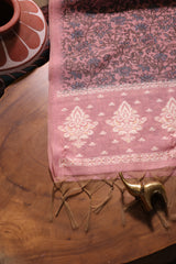 Classic Bloom Pink Muga Cotton With Digital Block Print Unstitched Suit Set