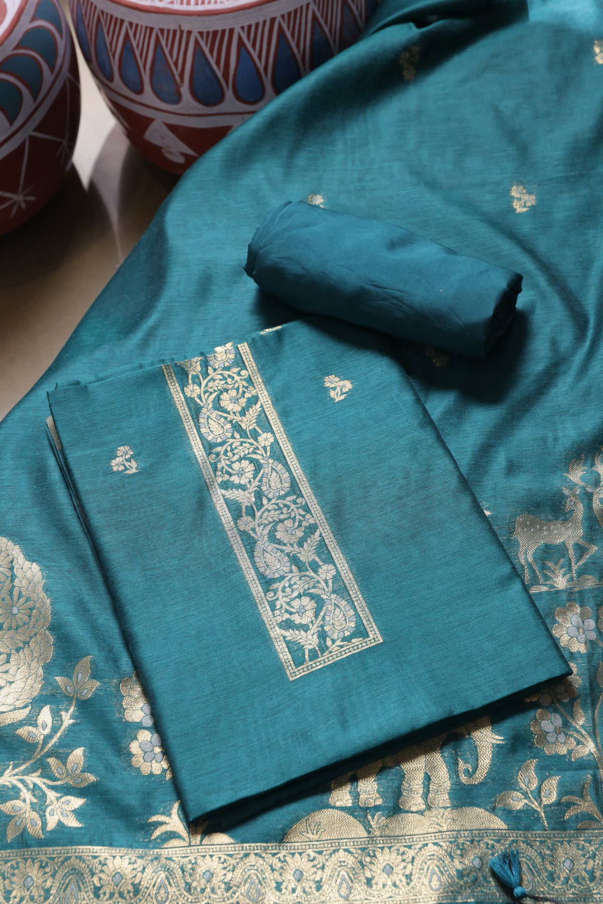 Solace Teal Soft Cotton Unstitched Suit Set