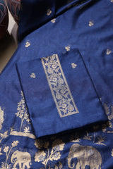 Solace Navy Soft Cotton Unstitched Suit Set