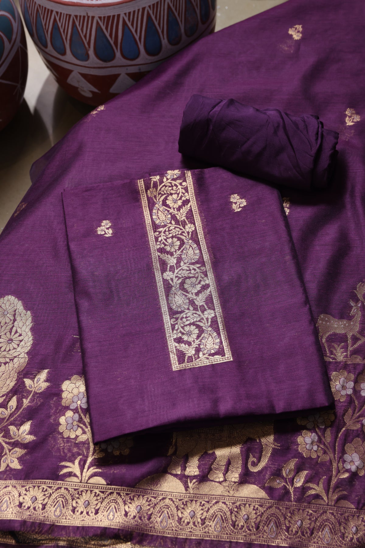 Solace Wine Soft Cotton Unstitched Suit Set