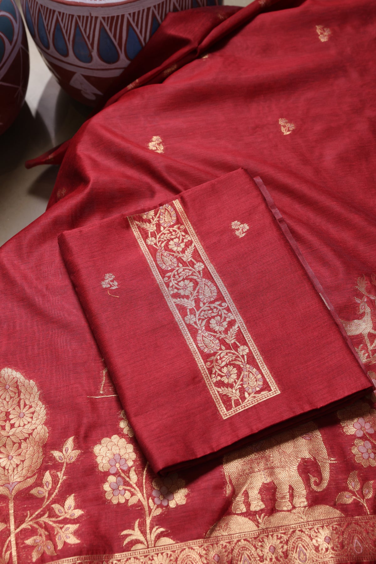 Solace Red Soft Cotton Unstitched Suit Set