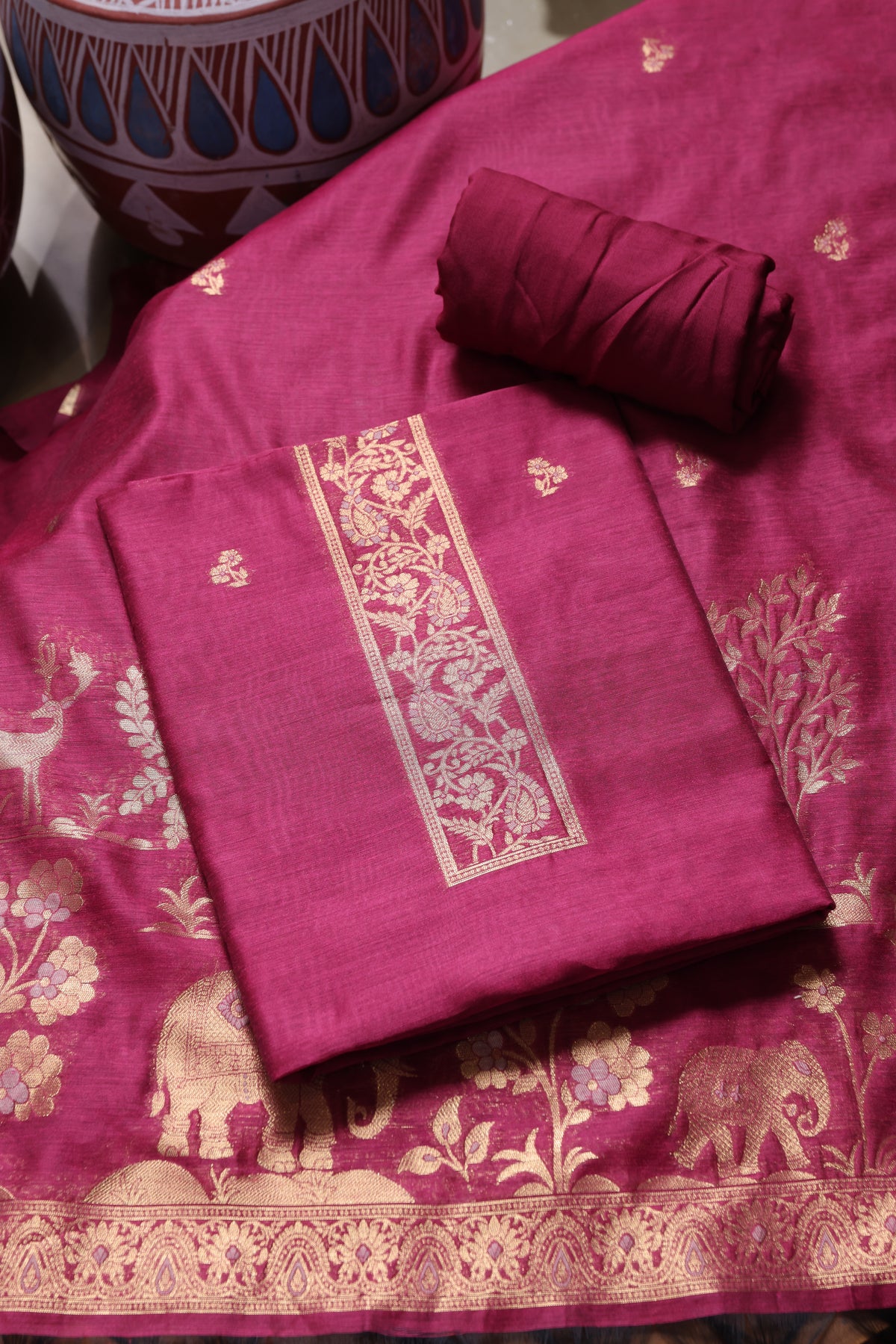 Solace Pink Soft Cotton Unstitched Suit Set
