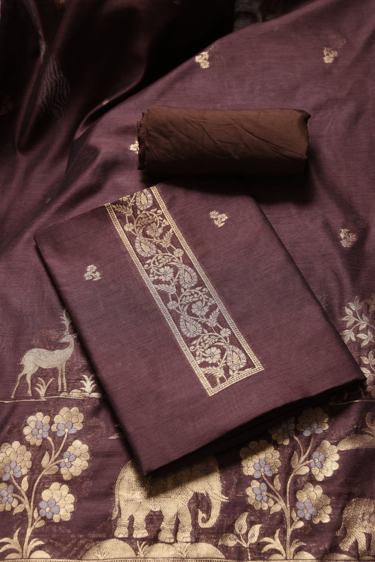 Solace Brown Soft Cotton Unstitched Suit Set