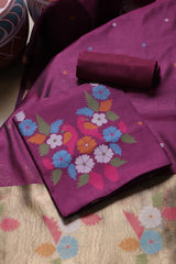 Floral Kiss Wine Soft Cotton Unstitched Suit Set
