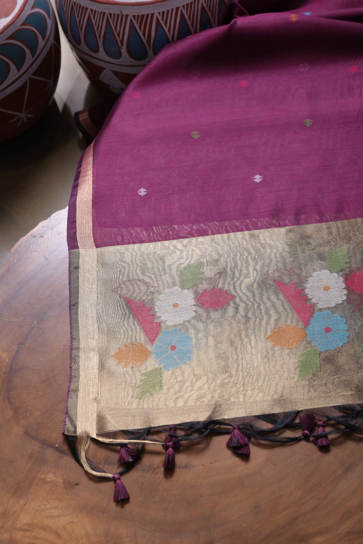 Floral Kiss Wine Soft Cotton Unstitched Suit Set