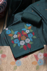 Floral Kiss Dark Green Soft Cotton Unstitched Suit Set