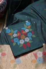 Floral Kiss Dark Green Soft Cotton Unstitched Suit Set