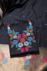 Floral Kiss Black Soft Cotton Unstitched Suit Set