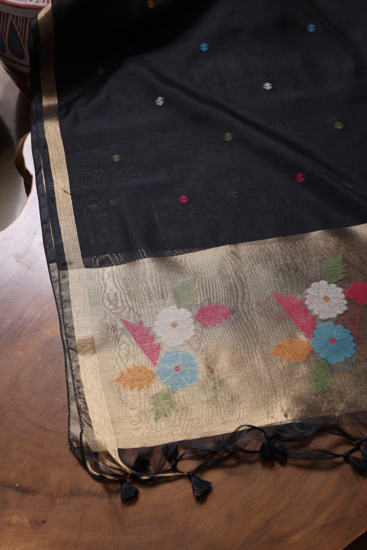 Floral Kiss Black Soft Cotton Unstitched Suit Set